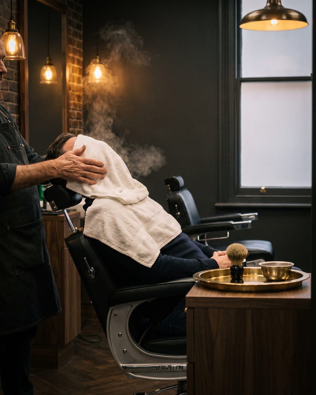 A client relaxing under a steaming hot towel